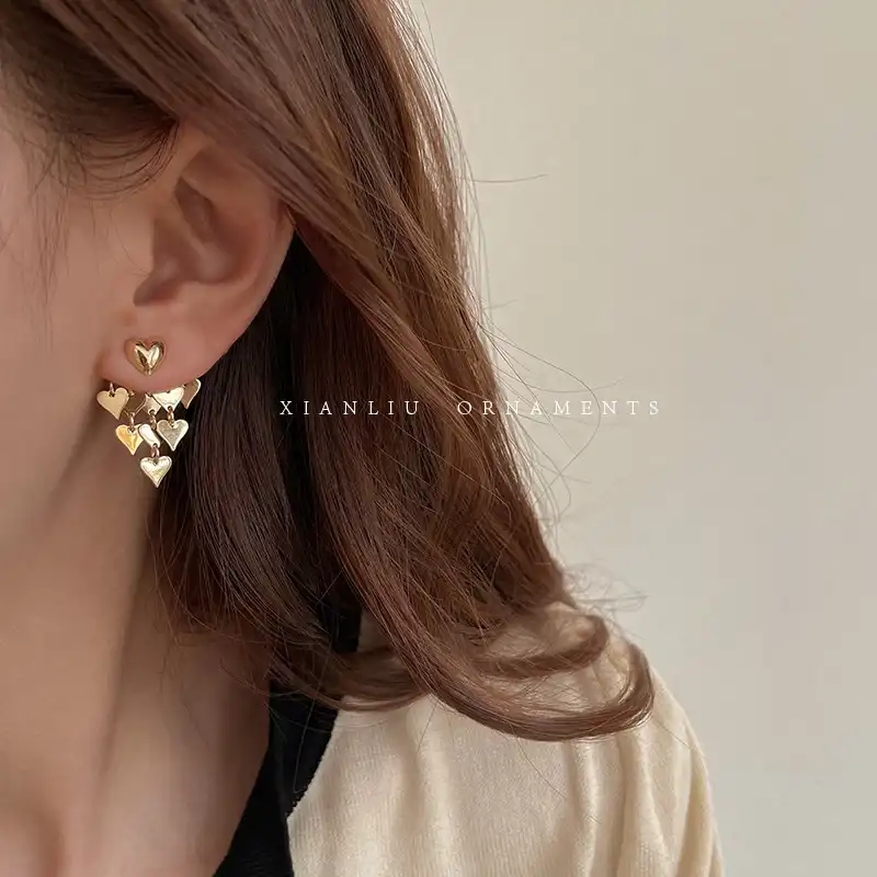 Gold Heart Tassel Earrings