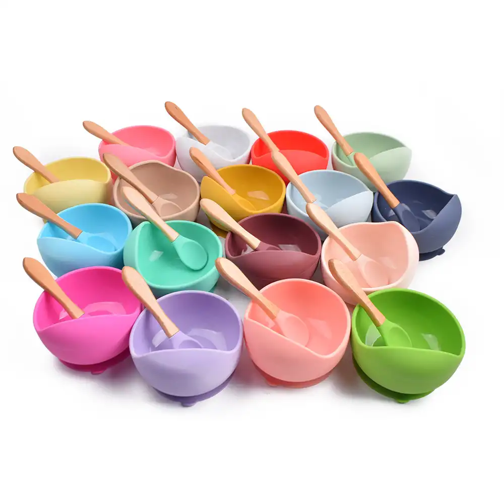 Food grade children feeding tableware baby eating silicone food supplement bowl spoon