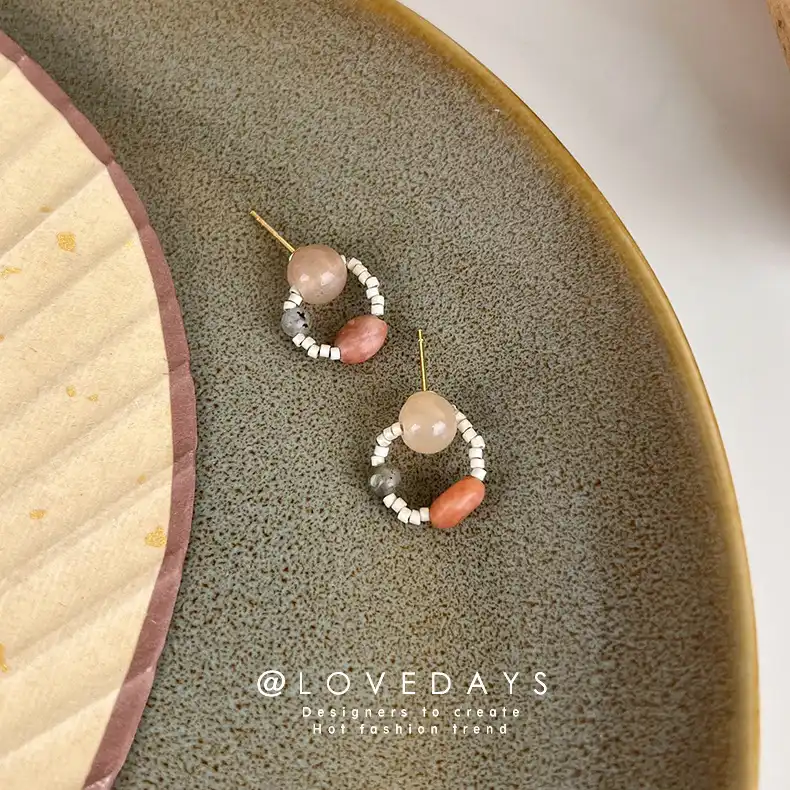 Handmade beaded jade circle earrings 2023 new earrings