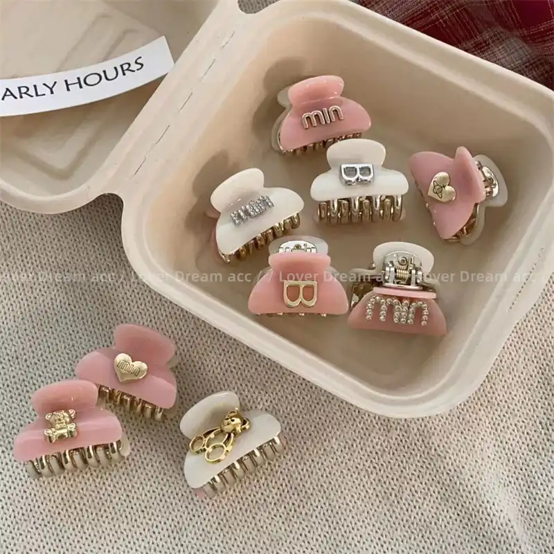 Korean version love bear rhinestone letter pink hairpin hair accessories