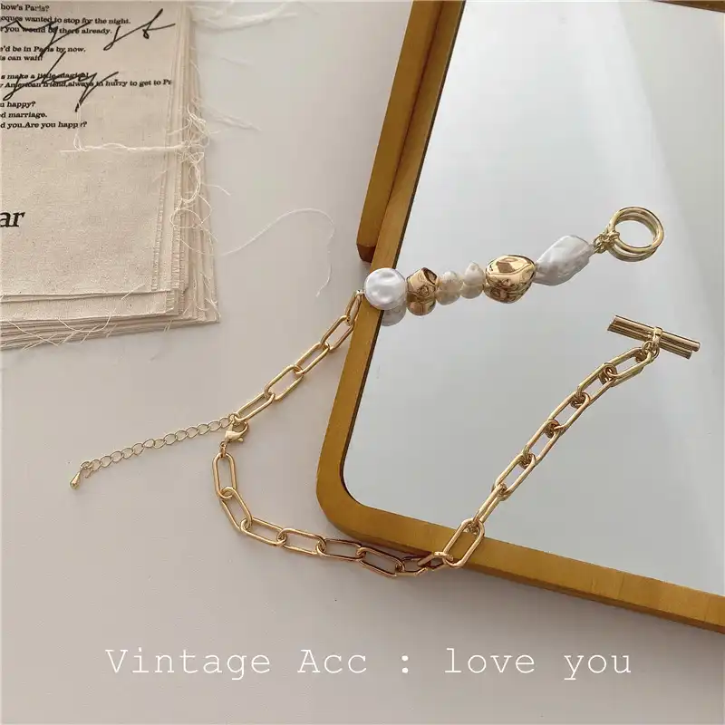 Korean retro geometric pearl necklace temperament pearl necklace