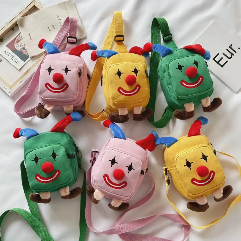 Clown canvas children bag Korean version cute shoulder messenger bag