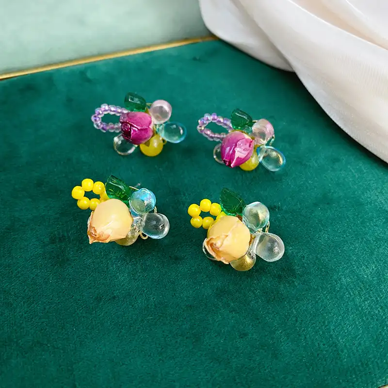 Beaded Rosebud Stud Sweet Earrings