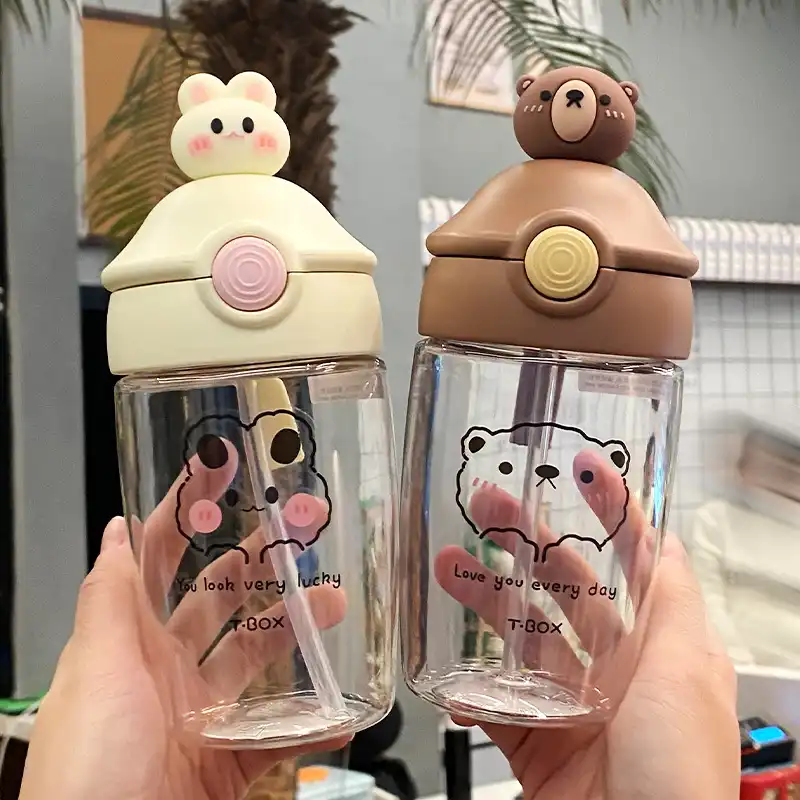 Cute cartoon straw cup Plastic water cup pop cap anti-drop portable action figure cup