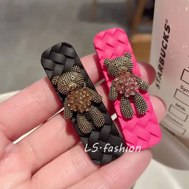 The new diamond-filled bear hair clip cute rhombic pattern small hair clip side clip