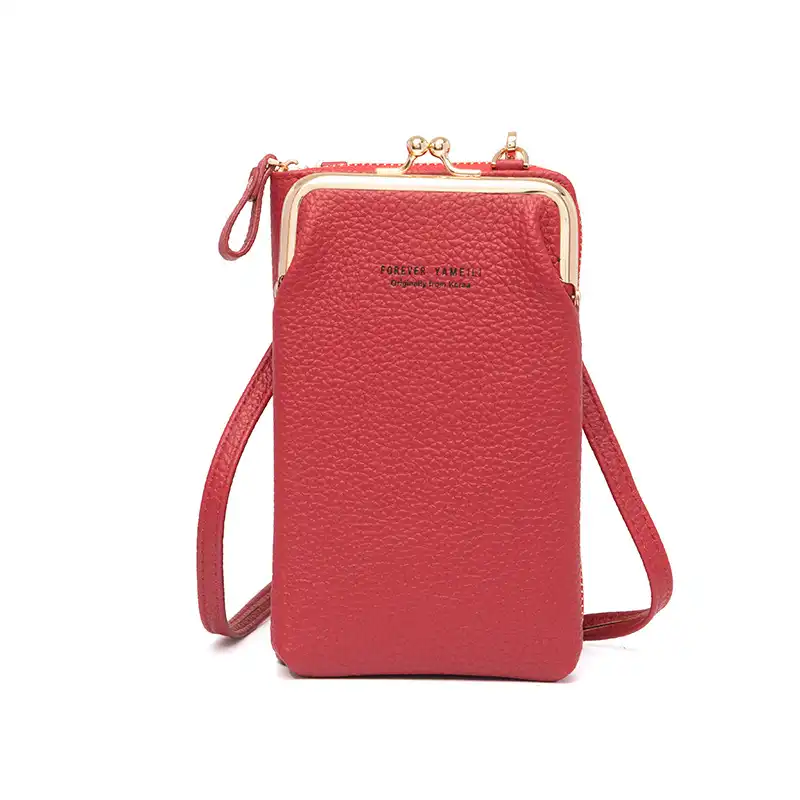 Mobile phone bag Korean version of lychee pattern solid color diagonal bag