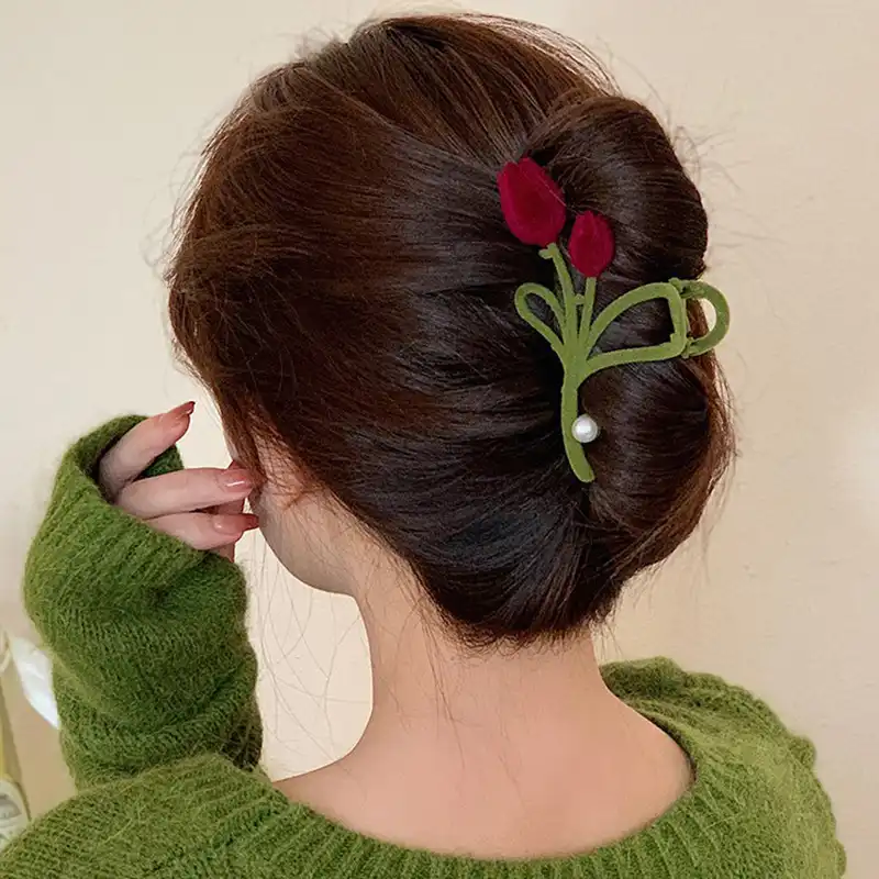 Autumn and winter flocking tulip clip French hair clip shark clip