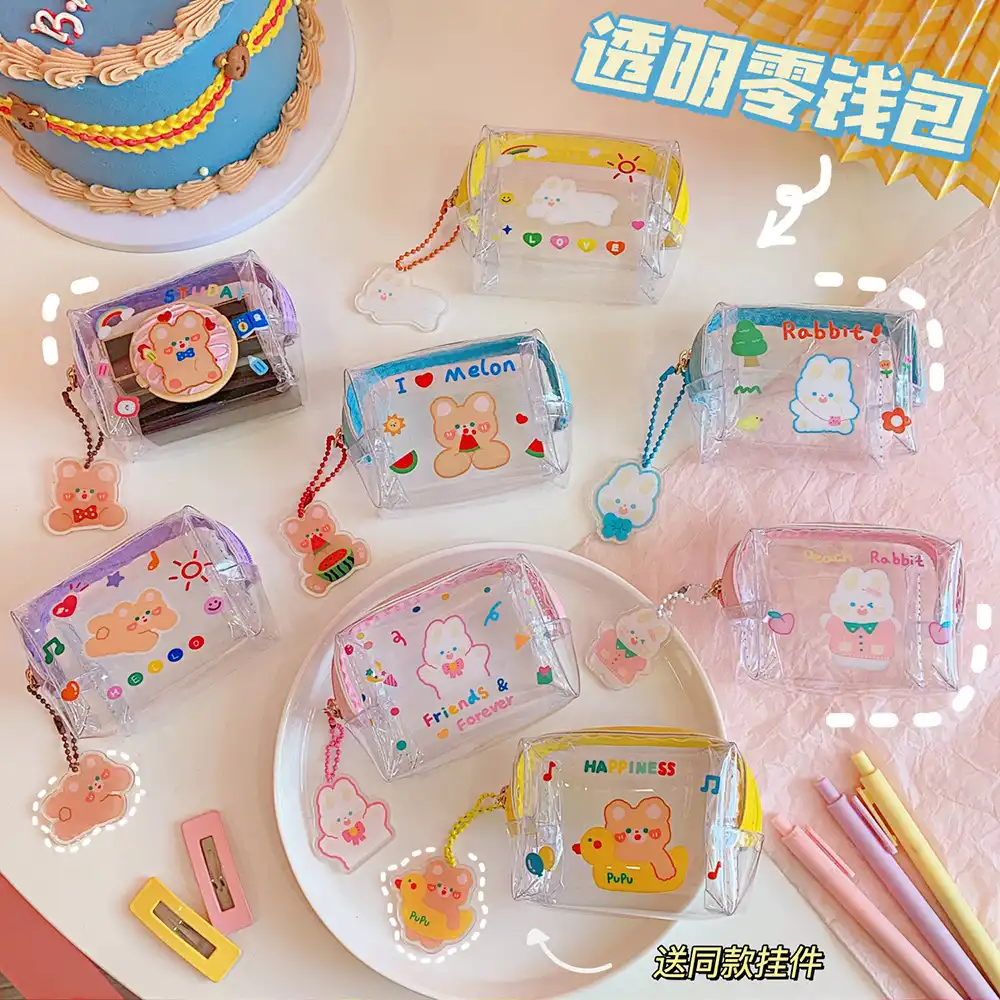 Cute Cartoon Portable Zero Wallet Transparent zipper waterproof Jelly bag