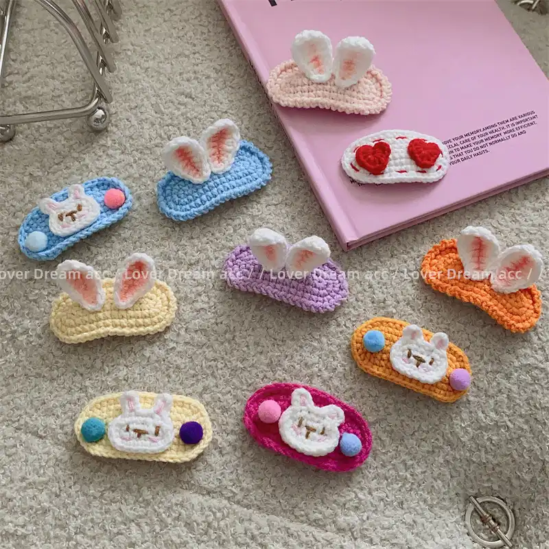 Color Knitted Wool Heart Rabbit Ears BB Hair Clip Side Clip Hair Accessories