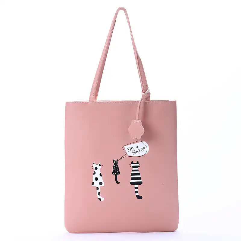 Ladies bag PU shopping bag cartoon double strap shoulder bag large space bag