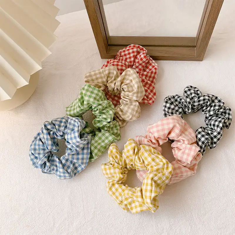 Korean Fabric Plaid Large Intestine Hair Ties