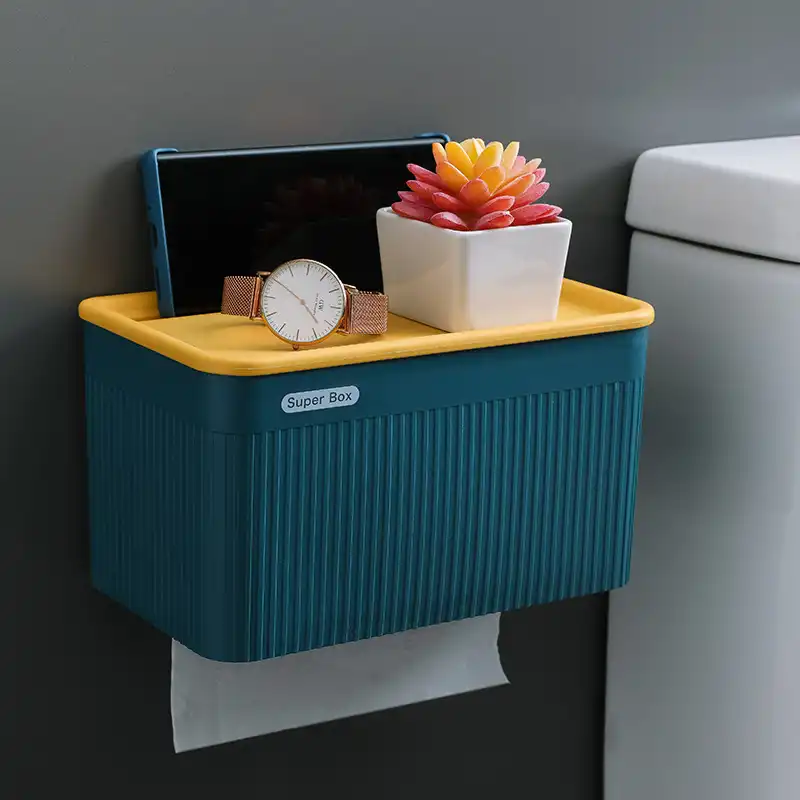 Wall-mounted tissue box, toilet-free punching paper box, multi-function paper box