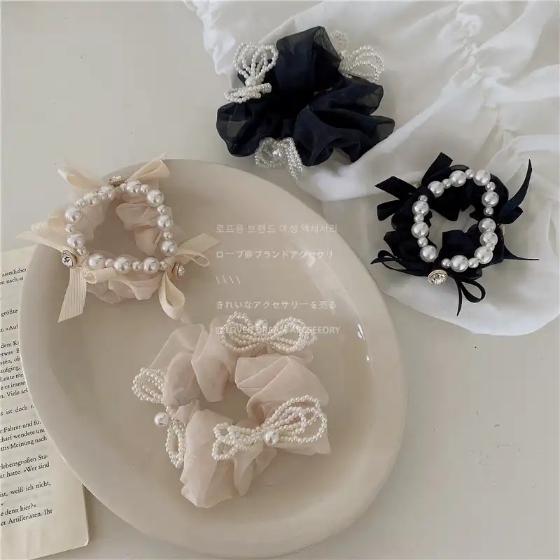 Korean New Mesh Fabric Bow Knot Headband Pearl Headband Hair Accessories