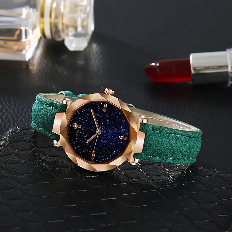 Starry sky female watch Korean rhinestone rose gold quartz watch fashion belt watch