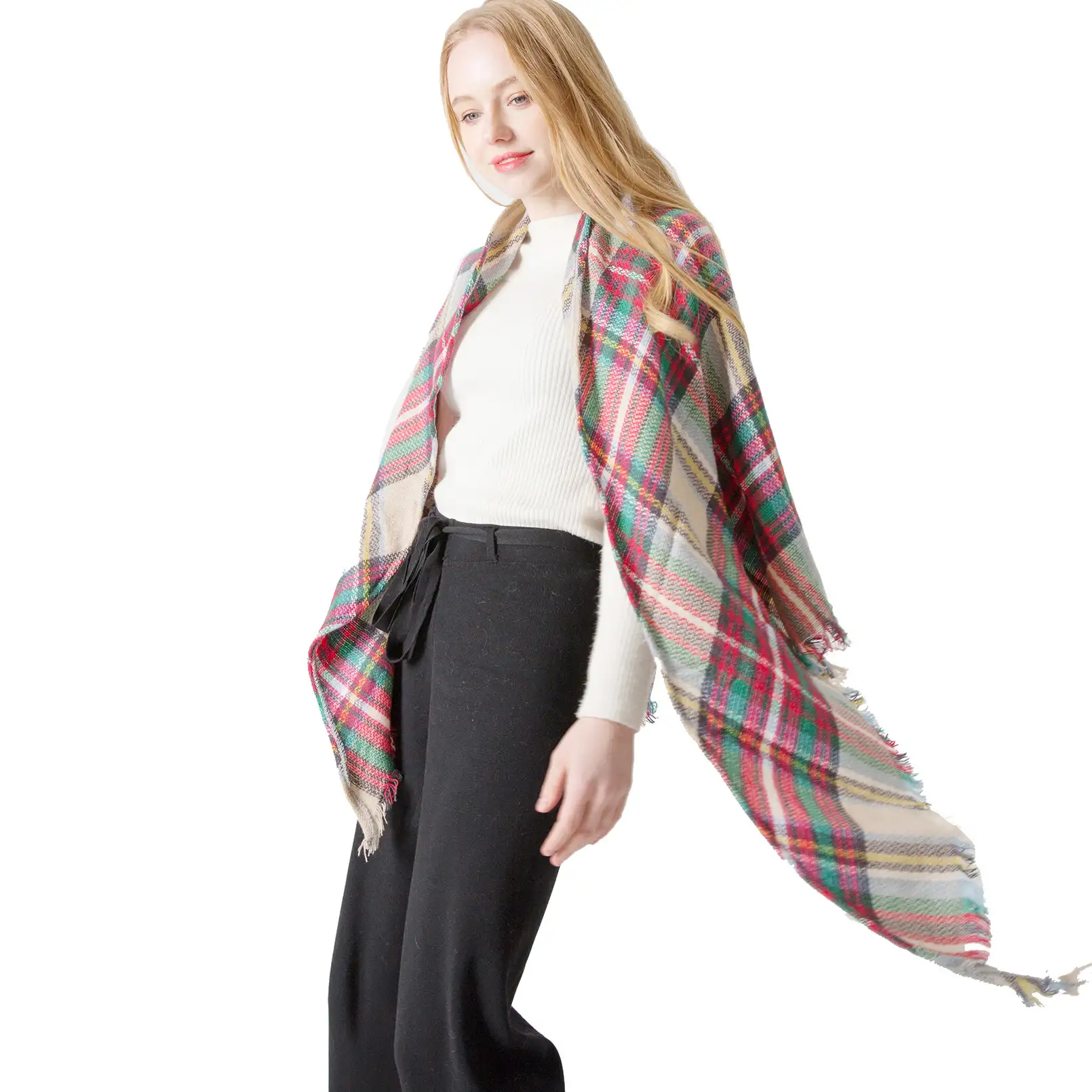 Spring and autumn cashmere double-sided colorful plaid square scarf triangle scarf shawl