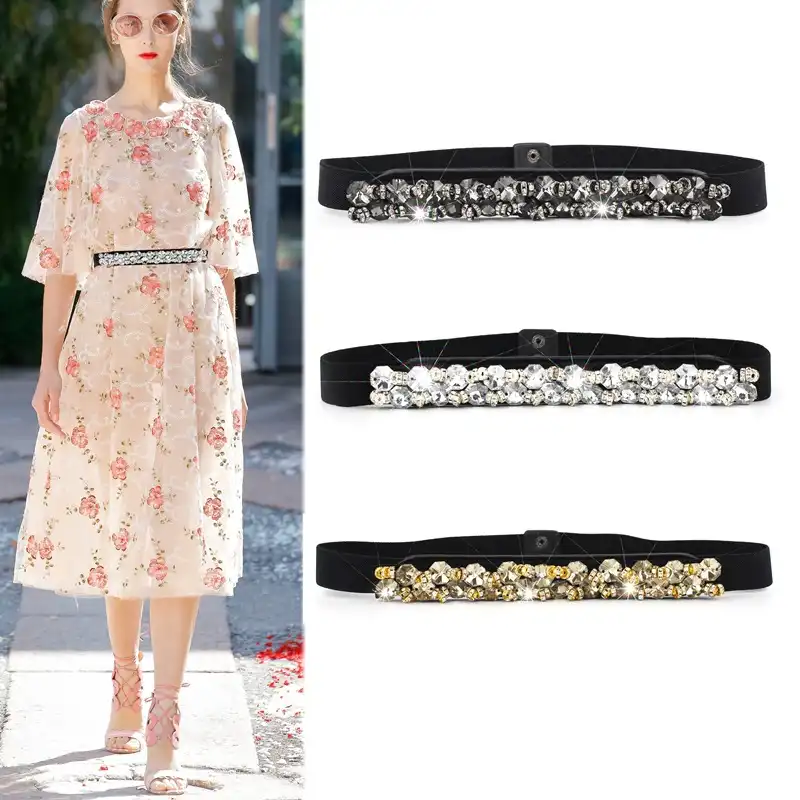 Belt women's fine matching dress crystal rhinestone inlaid elastic elastic waist seal