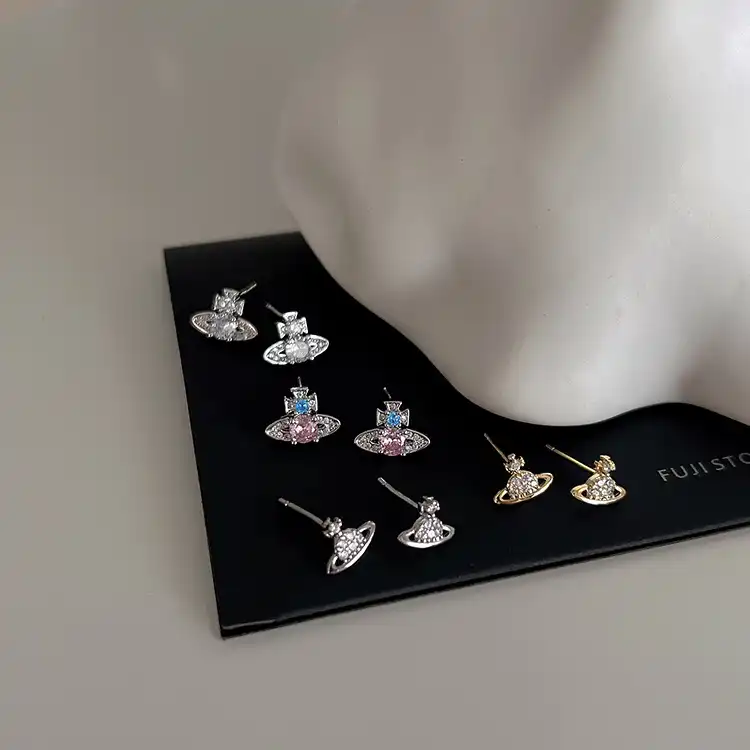 Exquisite Zircon Planet Earrings Female Korean Temperament Fashion Earrings