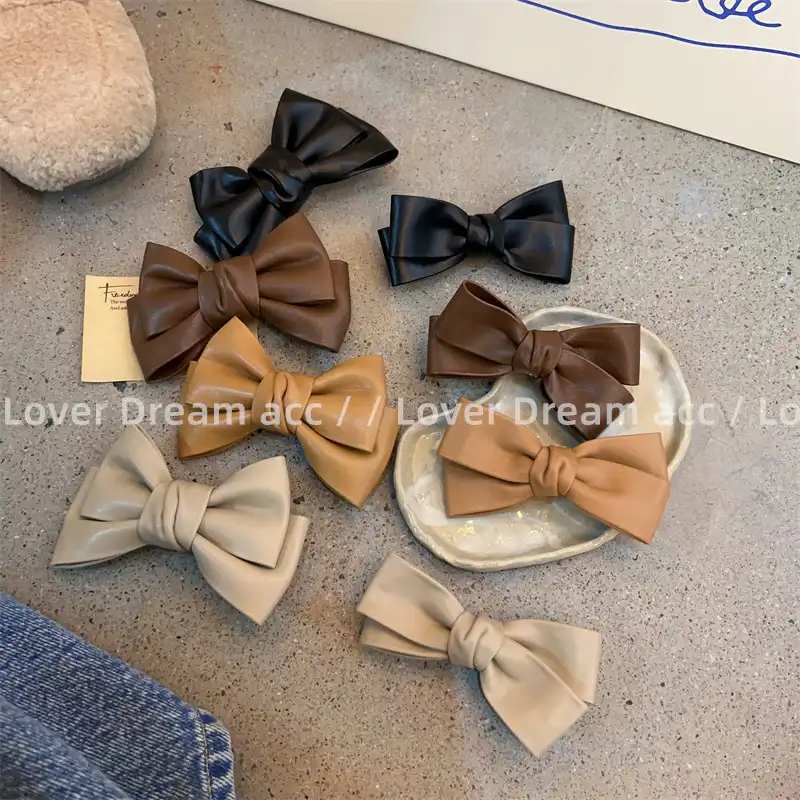 Korean version of coffee color imitation leather bow duckbill hair clip hair accessories