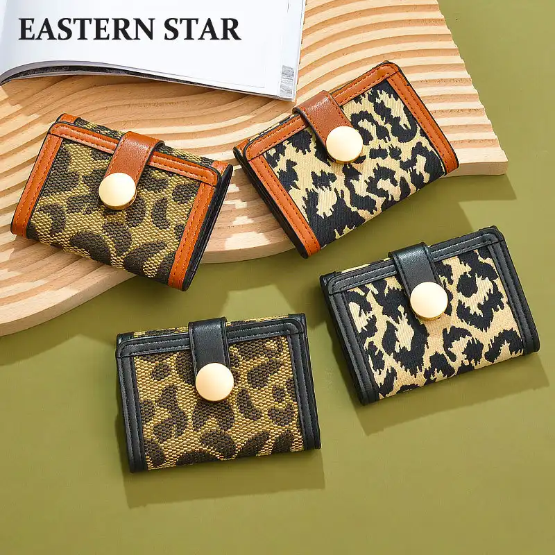 women's short leopard print large capacity multifunctional wallet