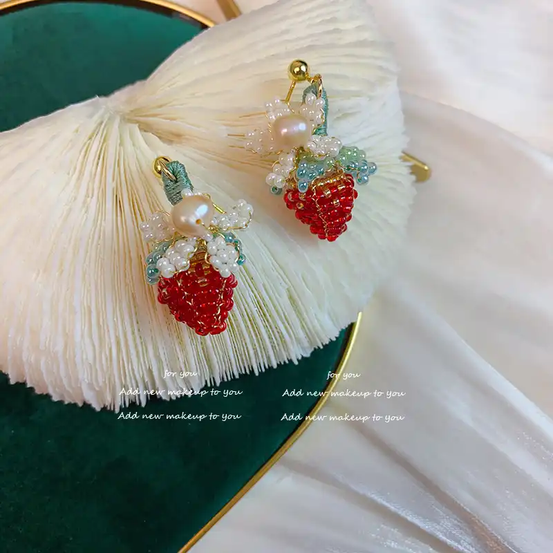Hand-woven Strawberry Flower Pearl Stud Earrings Hairpin