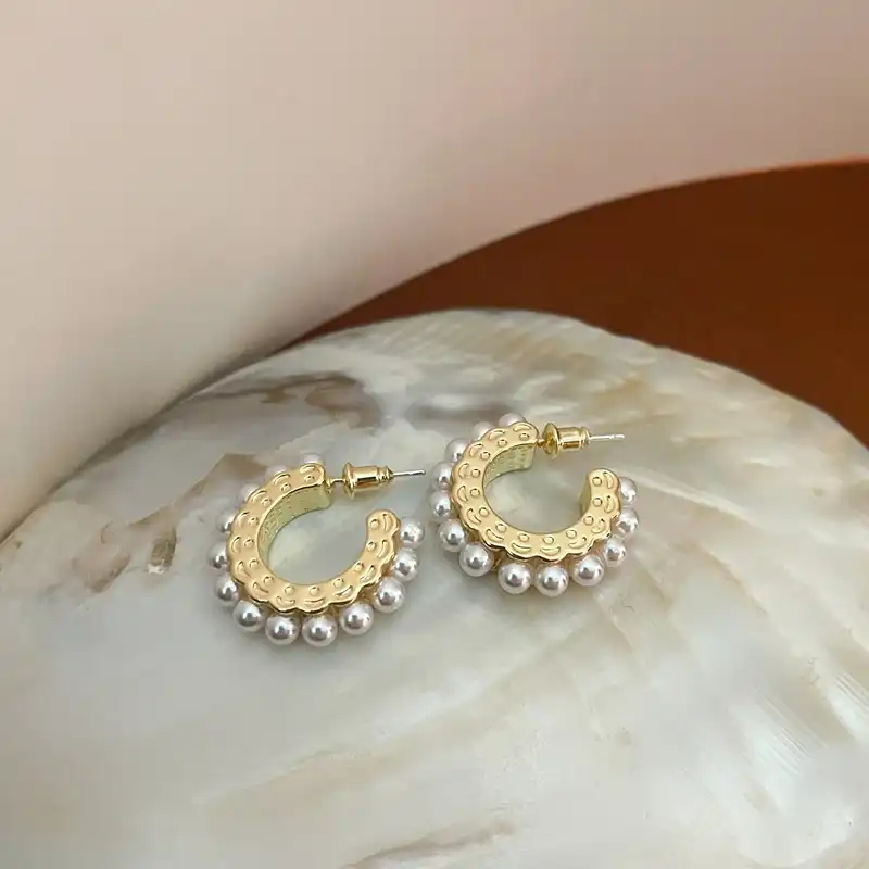 Natural Pearl Earrings Women's Atmospheric French Hoop Earrings