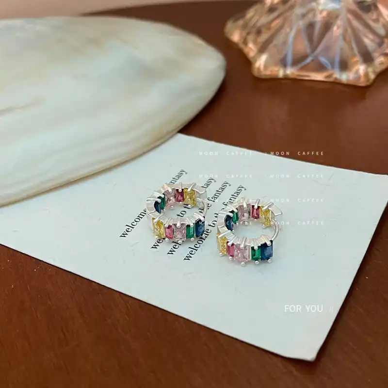 Gorgeous retro rainbow zircon earrings colorful stud earrings
