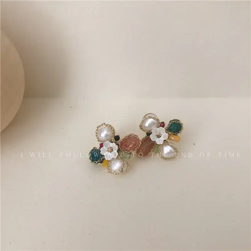 Korea S925 Silver Needle Freshwater Pearl Handmade Petal Flower Earrings