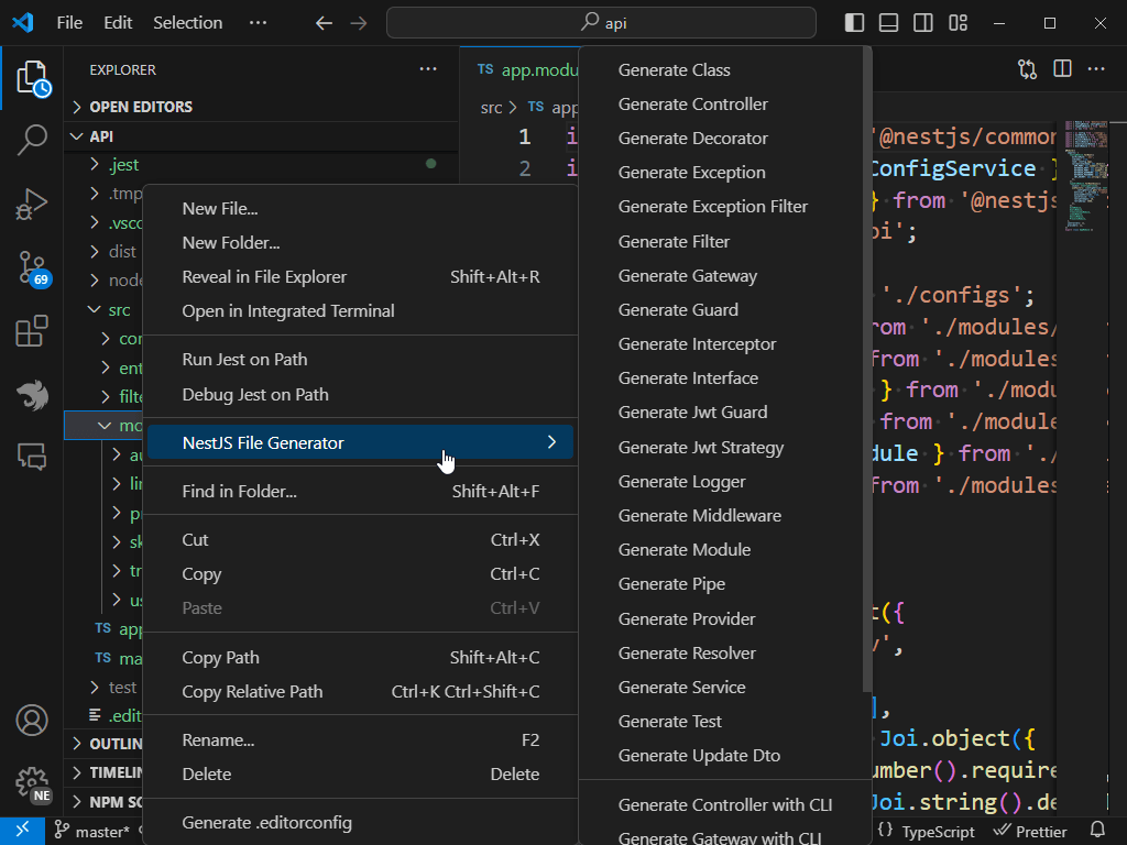 NestJS File Generator for VSCode - Imagem 3