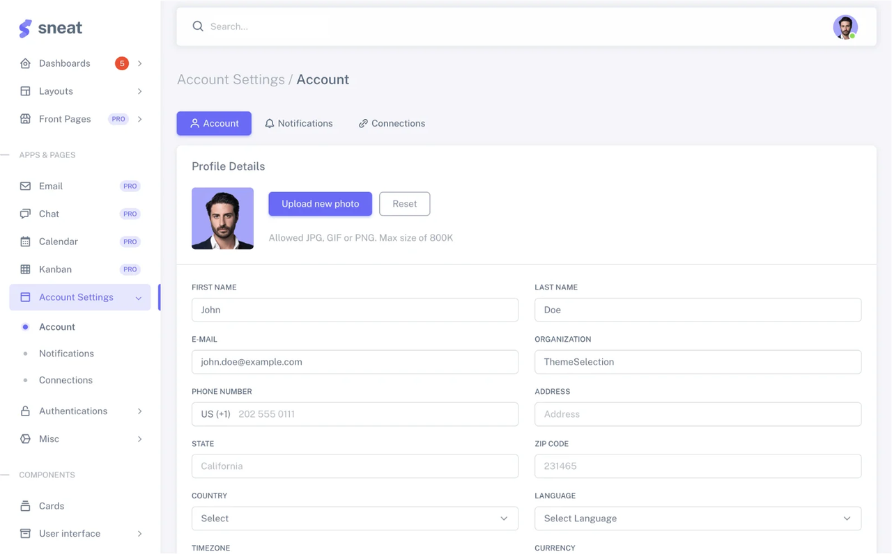Sneat Free Bootstrap HTML Admin Template - Imagem 3