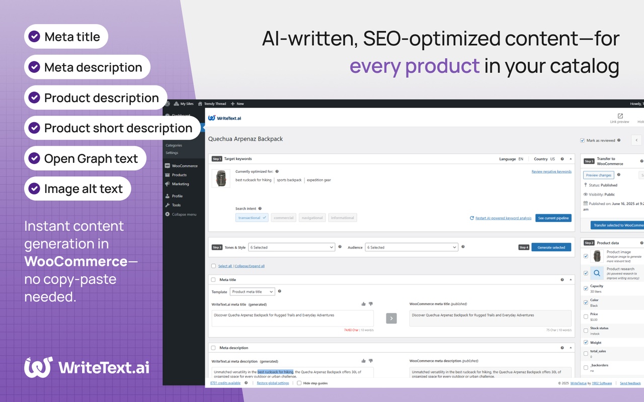 WriteText.ai for WooCommerce - Imagem 2 WriteText.ai for WooCommerce - Imagem 2