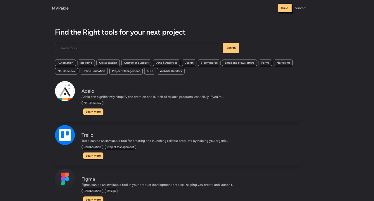 MVPable | Explore Trusted Tools to Kickstart Your Next Project | FREE SaaS Boilerplate