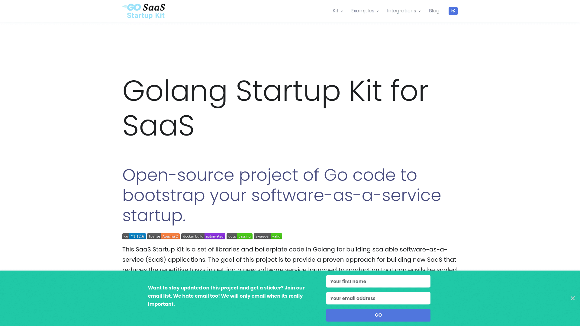 Golang SaaS Startup Kit