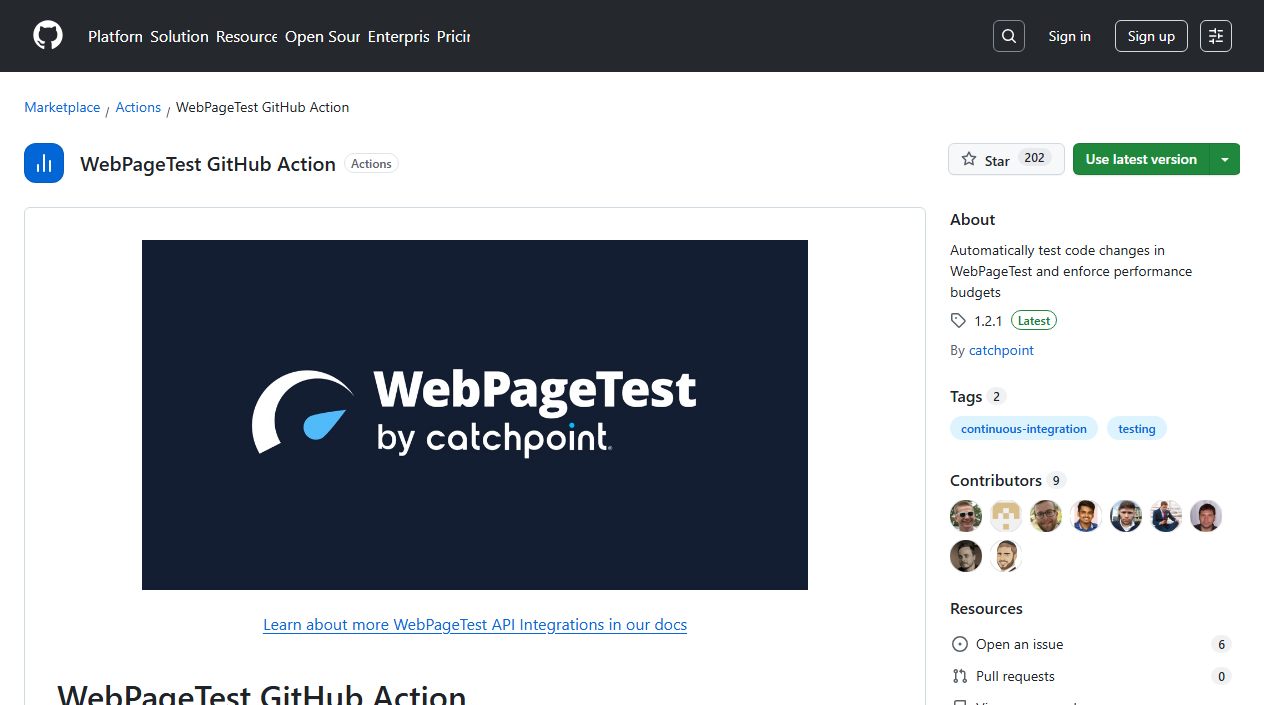 WebPageTest GitHub Action