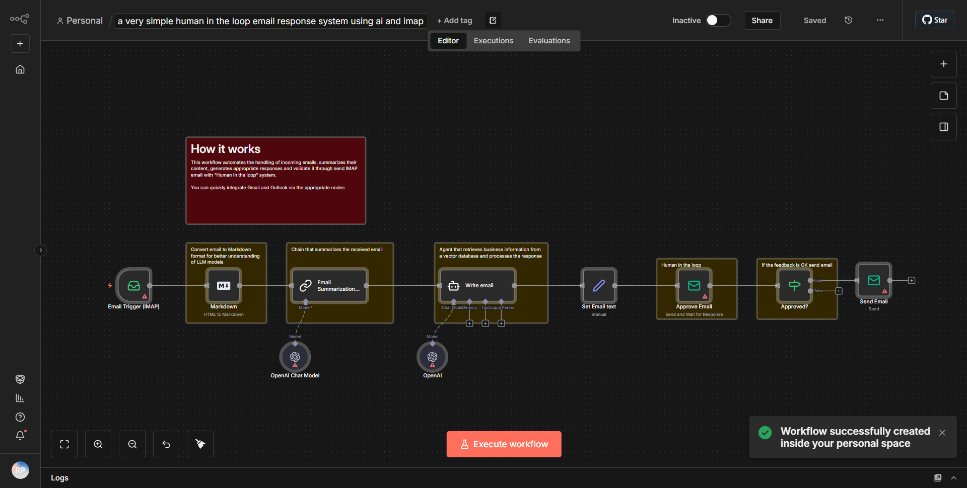 An Extremely Basic "Human in the Loop" Email Reply System Utilizing AI and IMAP