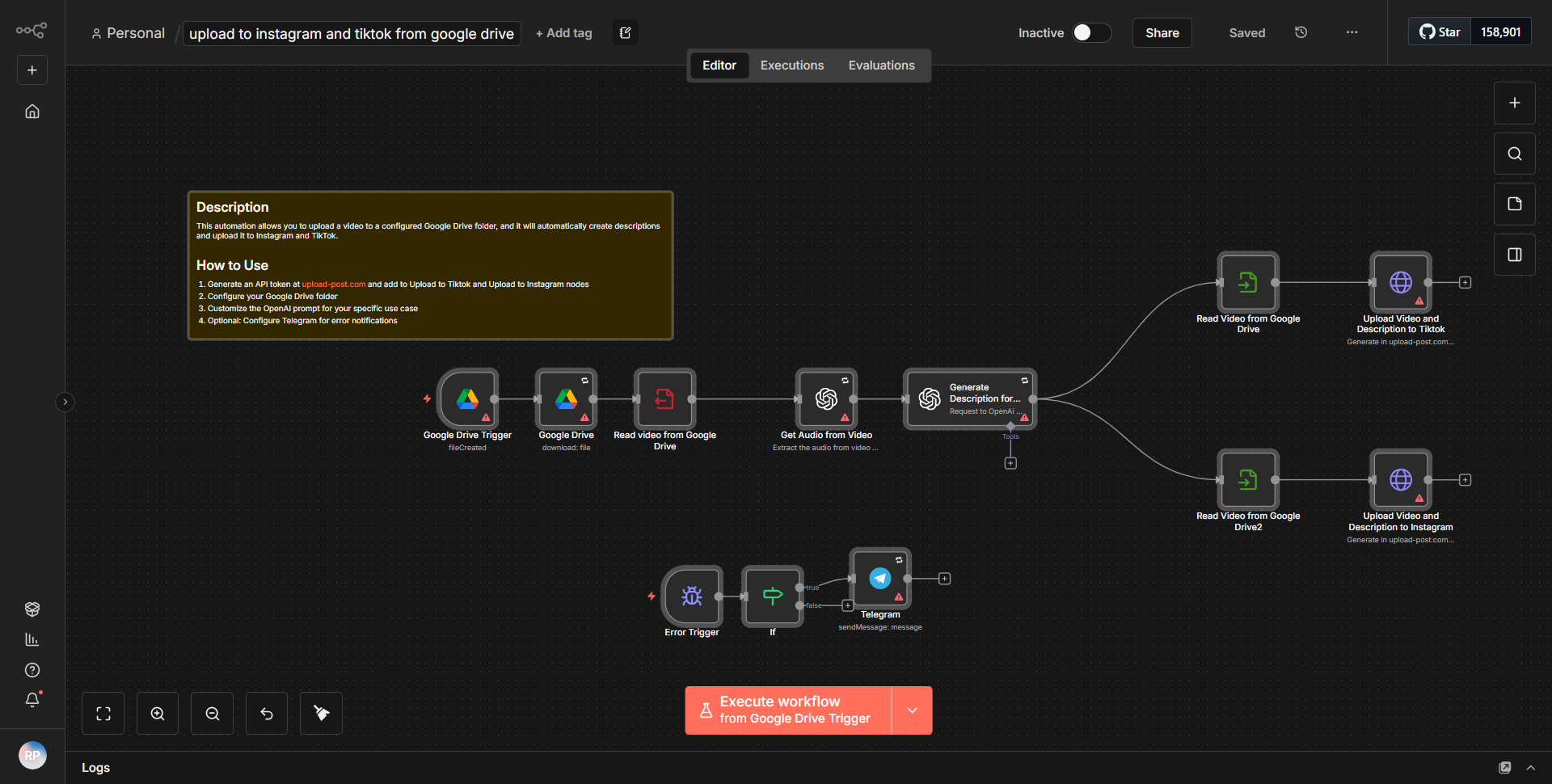 Post to Instagram and TikTok from Google Drive