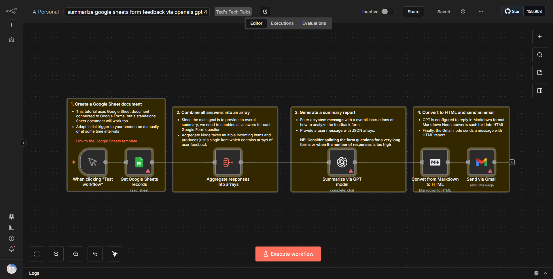 Condense feedback from Google Sheets forms using OpenAI's GPT-4