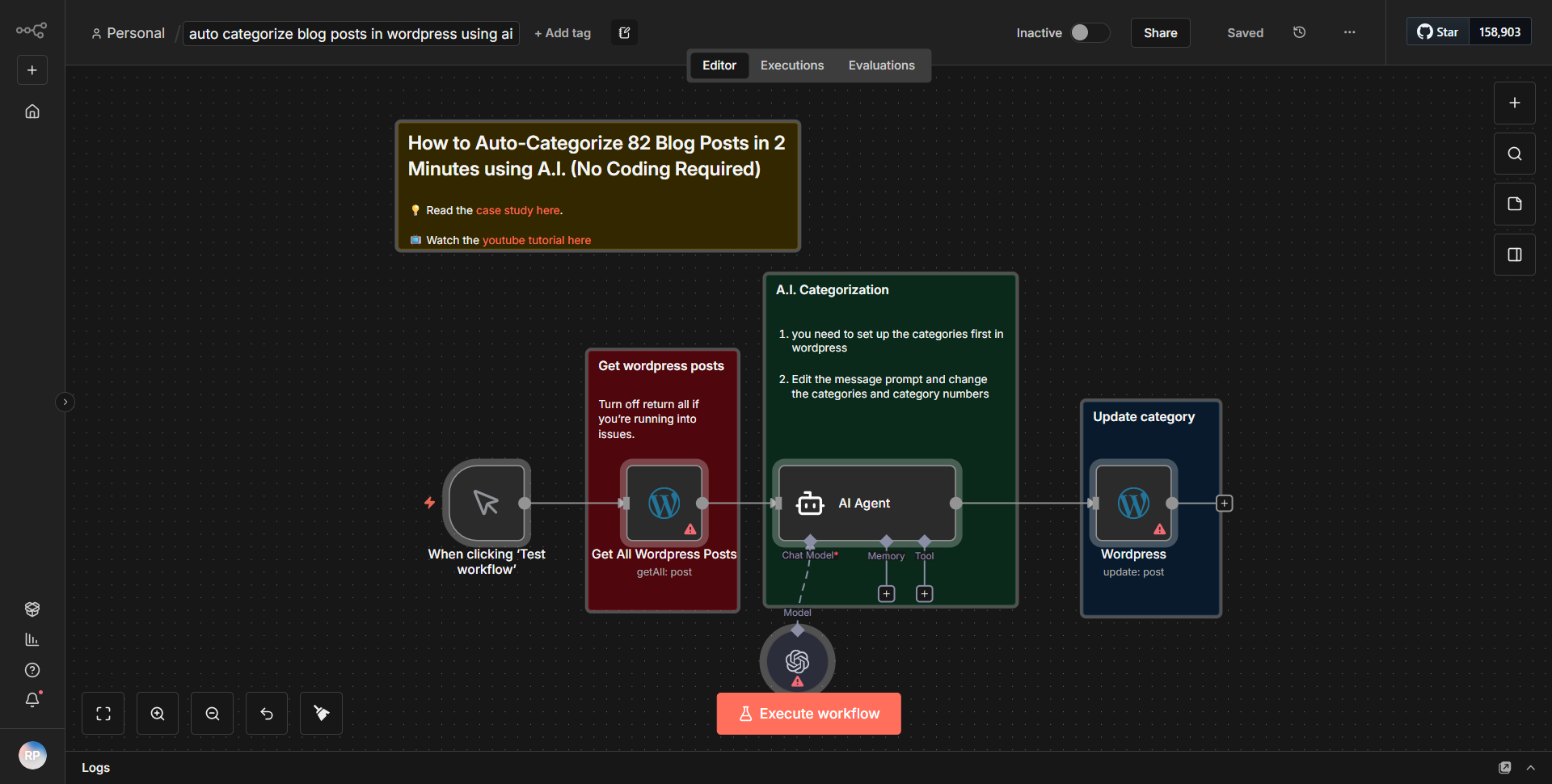 Automatically classify WordPress blog articles with the help of A.I.