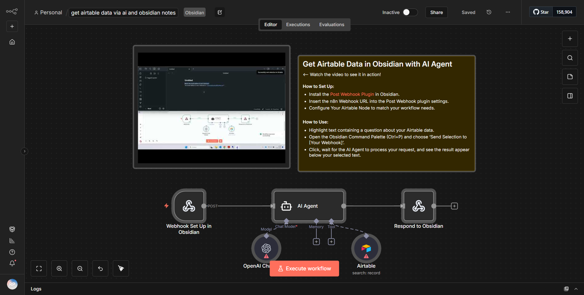 Retrieve Airtable information using AI and Obsidian Notes