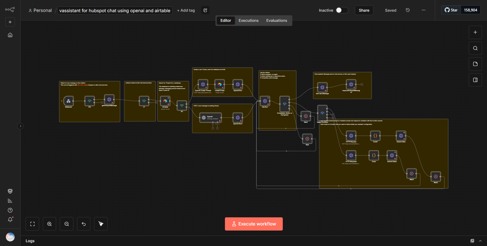 vAssistant for HubSpot Chat utilizing OpenAI and Airtable