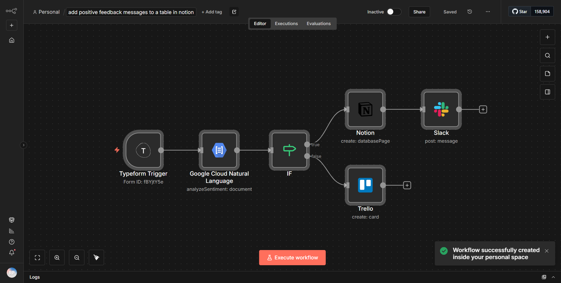 Incorporate affirmative feedback entries into a Notion table.