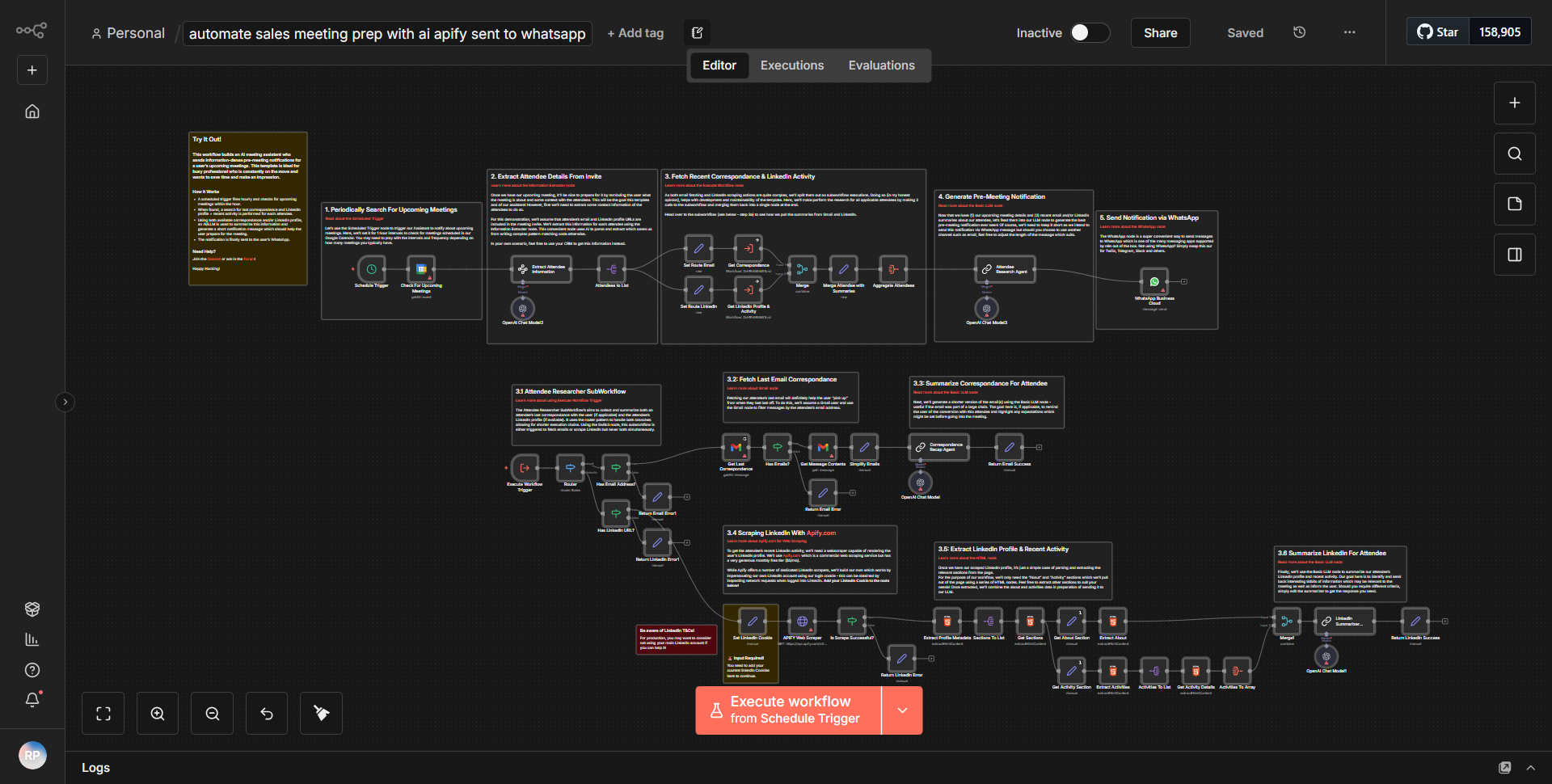 Streamline Sales Meeting Preparation Using AI & APIFY Delivered to WhatsApp