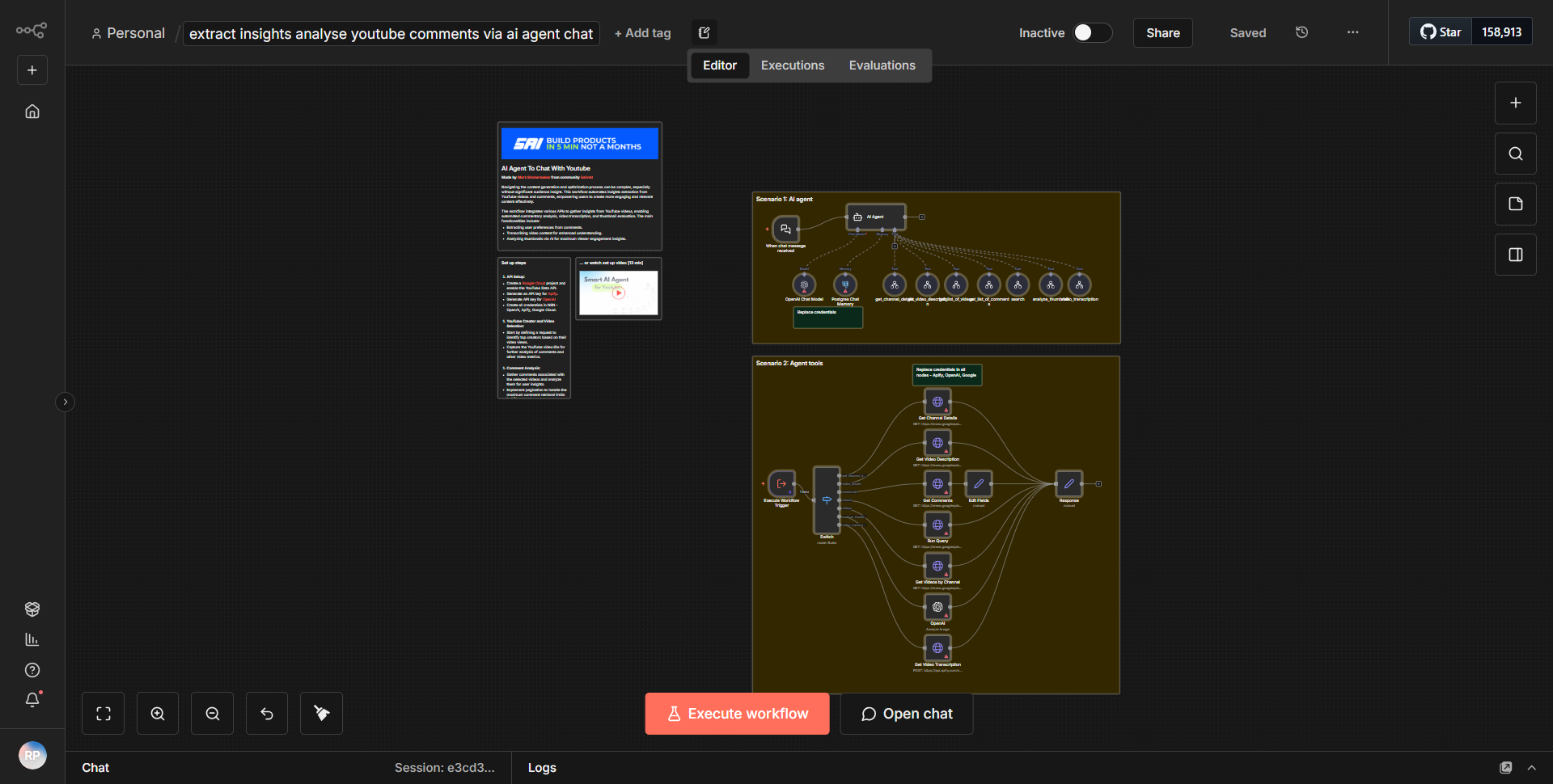 Gather insights and evaluate YouTube comments through AI Agent chat.
