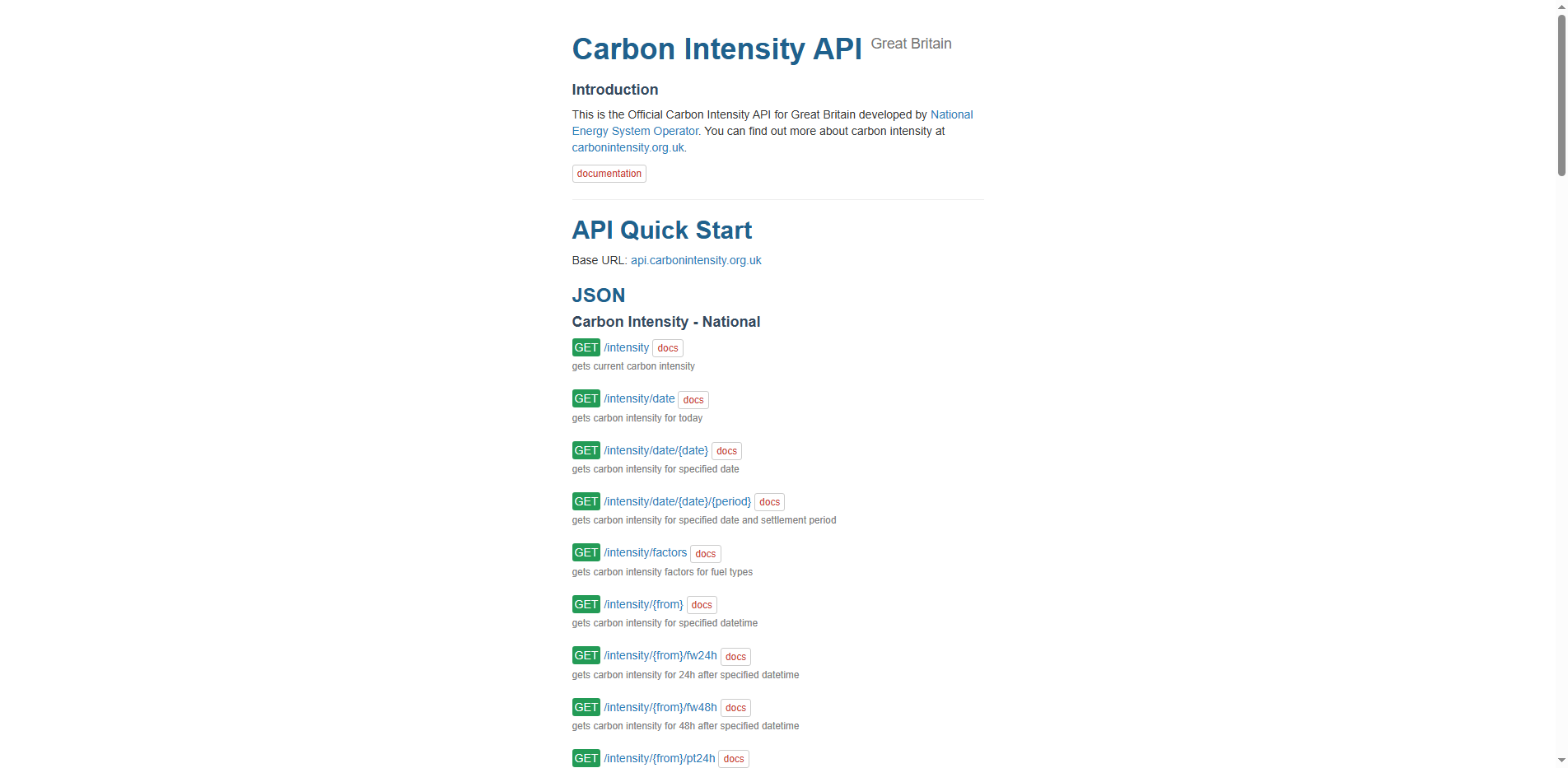 Carbon Intensity API