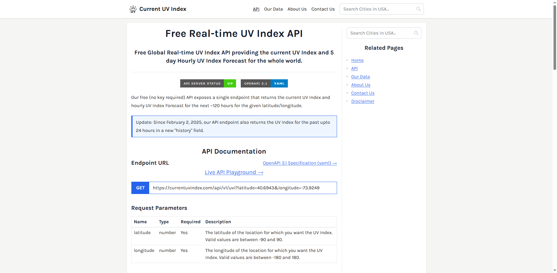 Free UV Index API