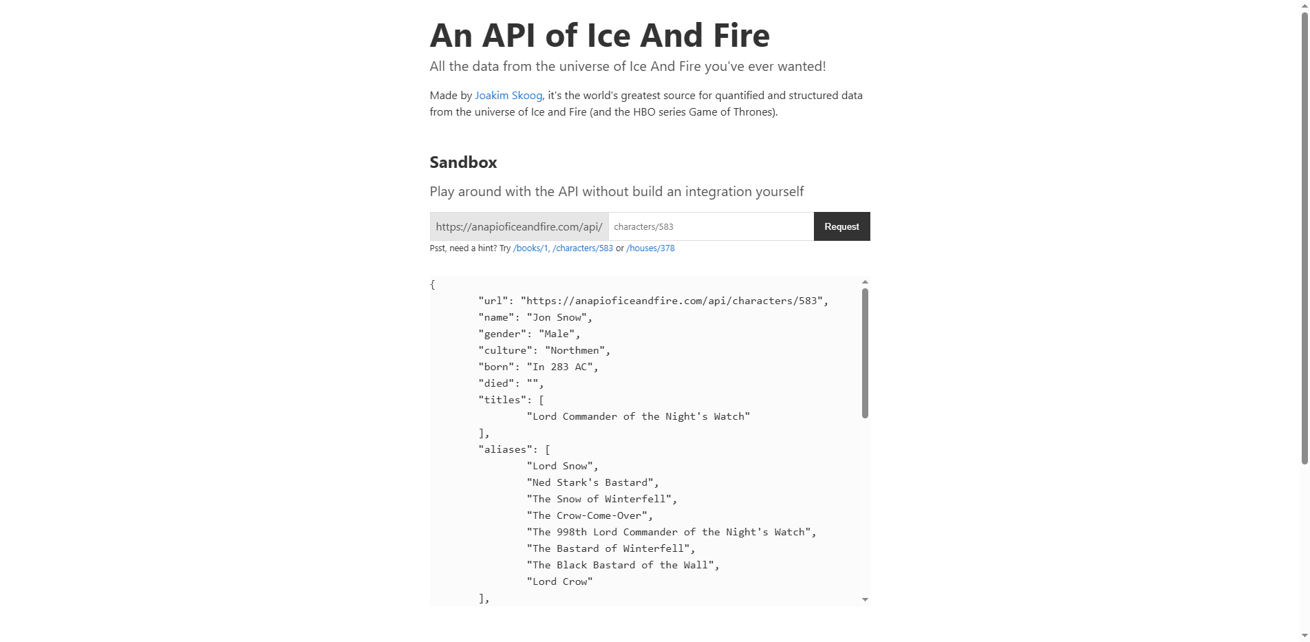 Game of Thrones API