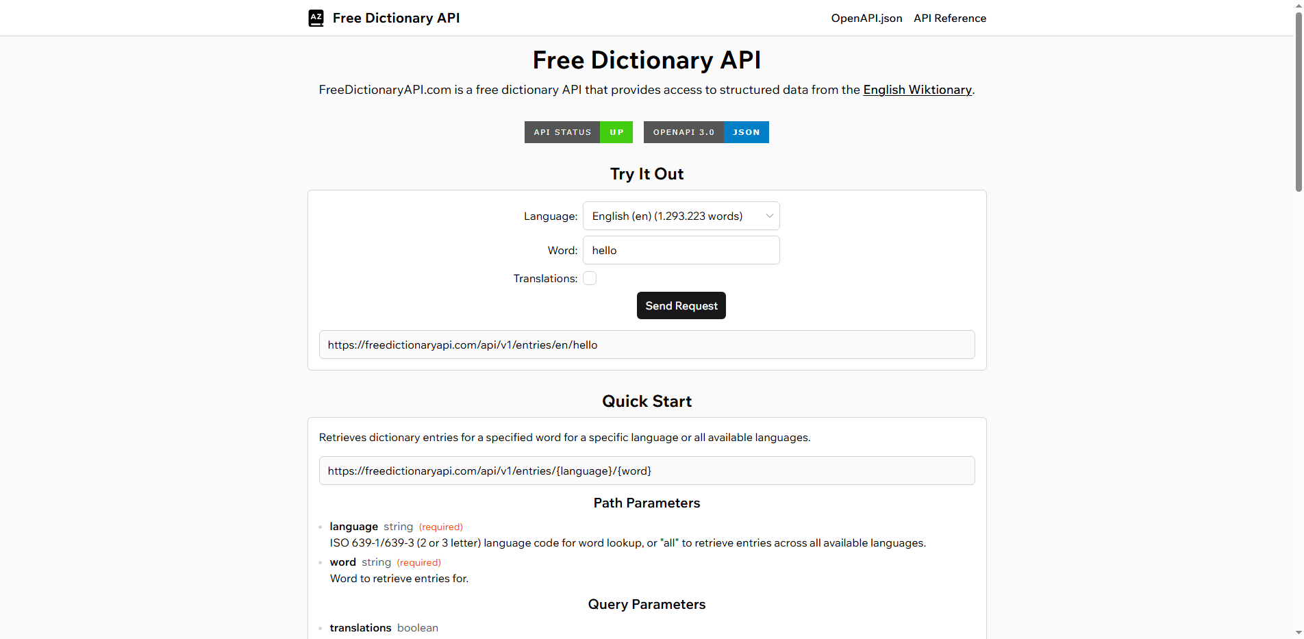 Free Dictionary API