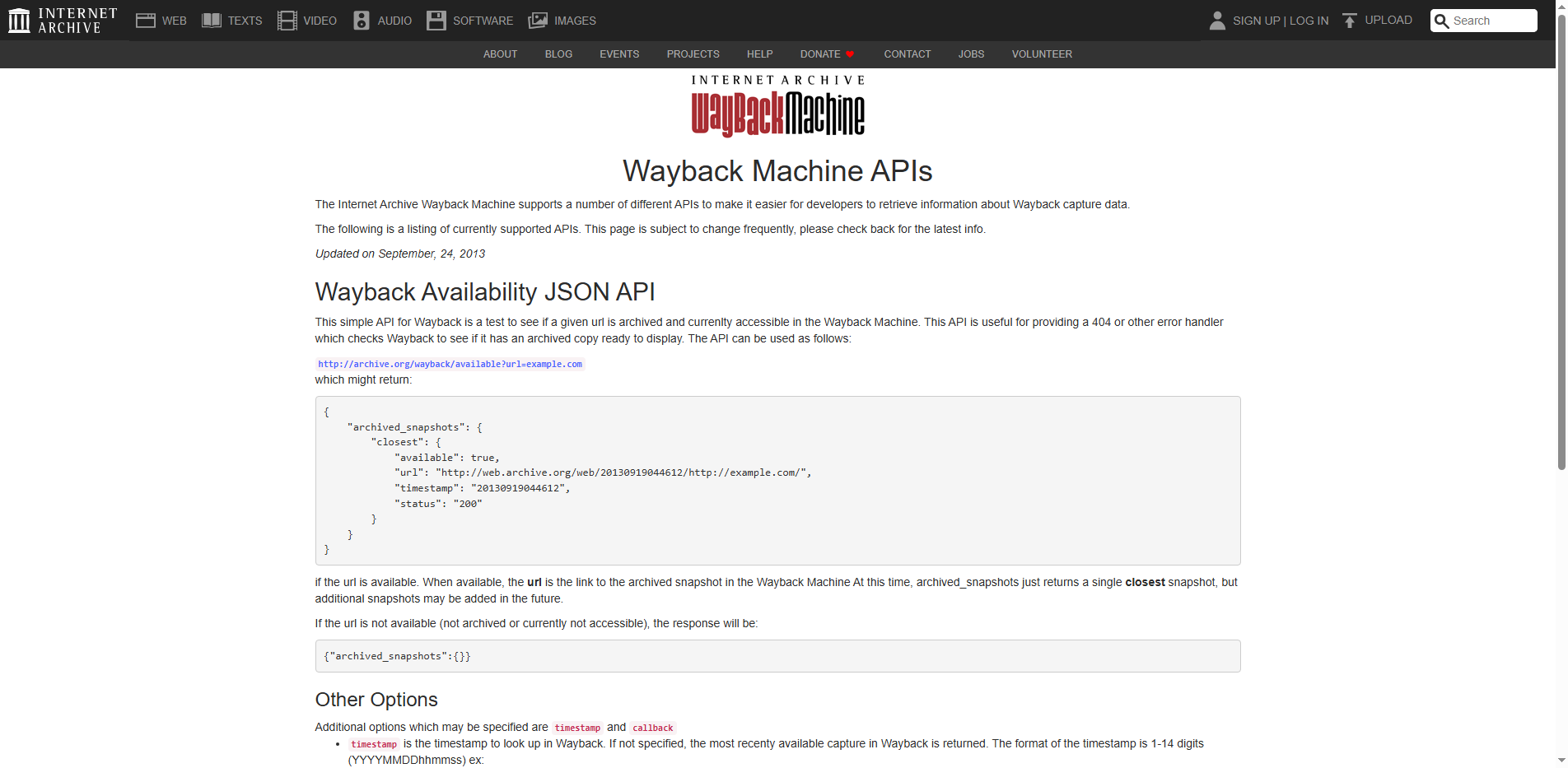 Wayback Machine API