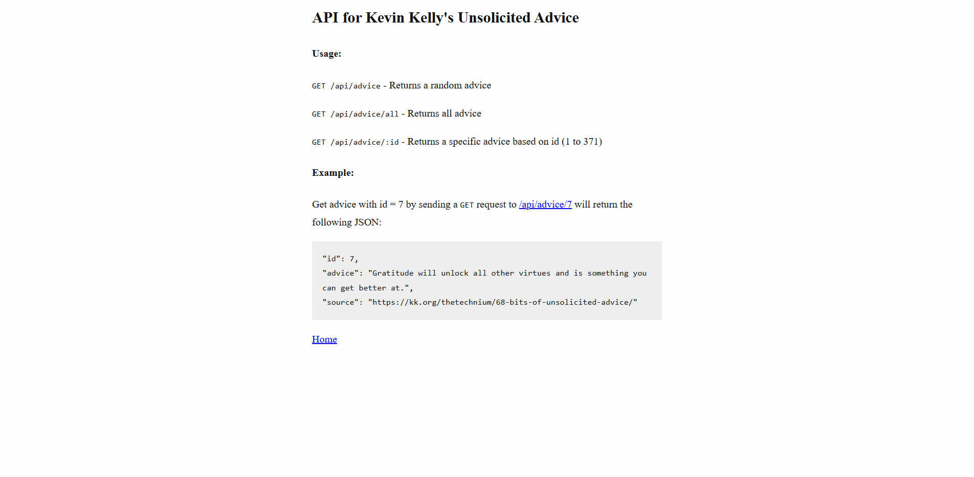 Unsolicited Advice API