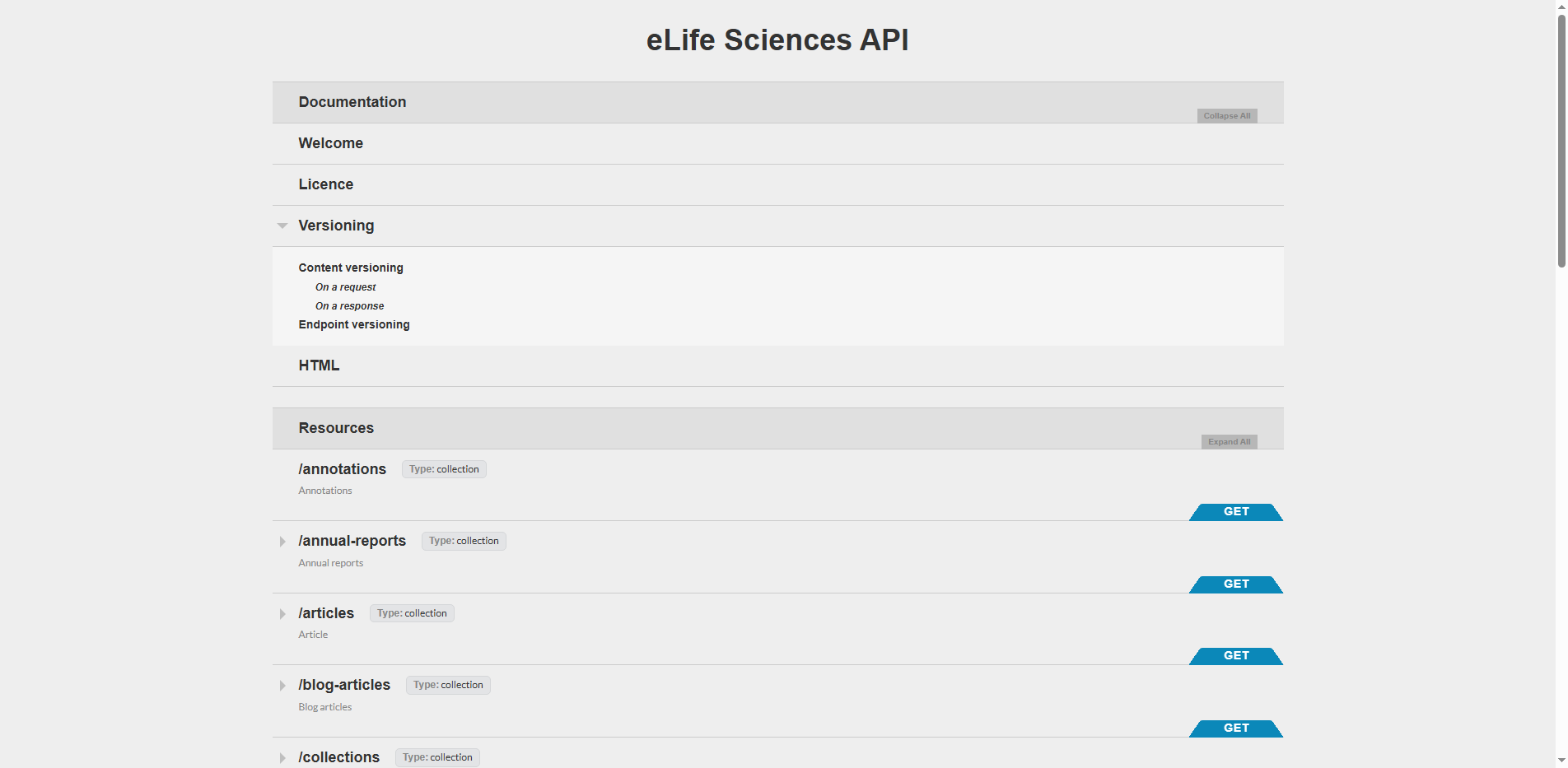 eLife Sciences API
