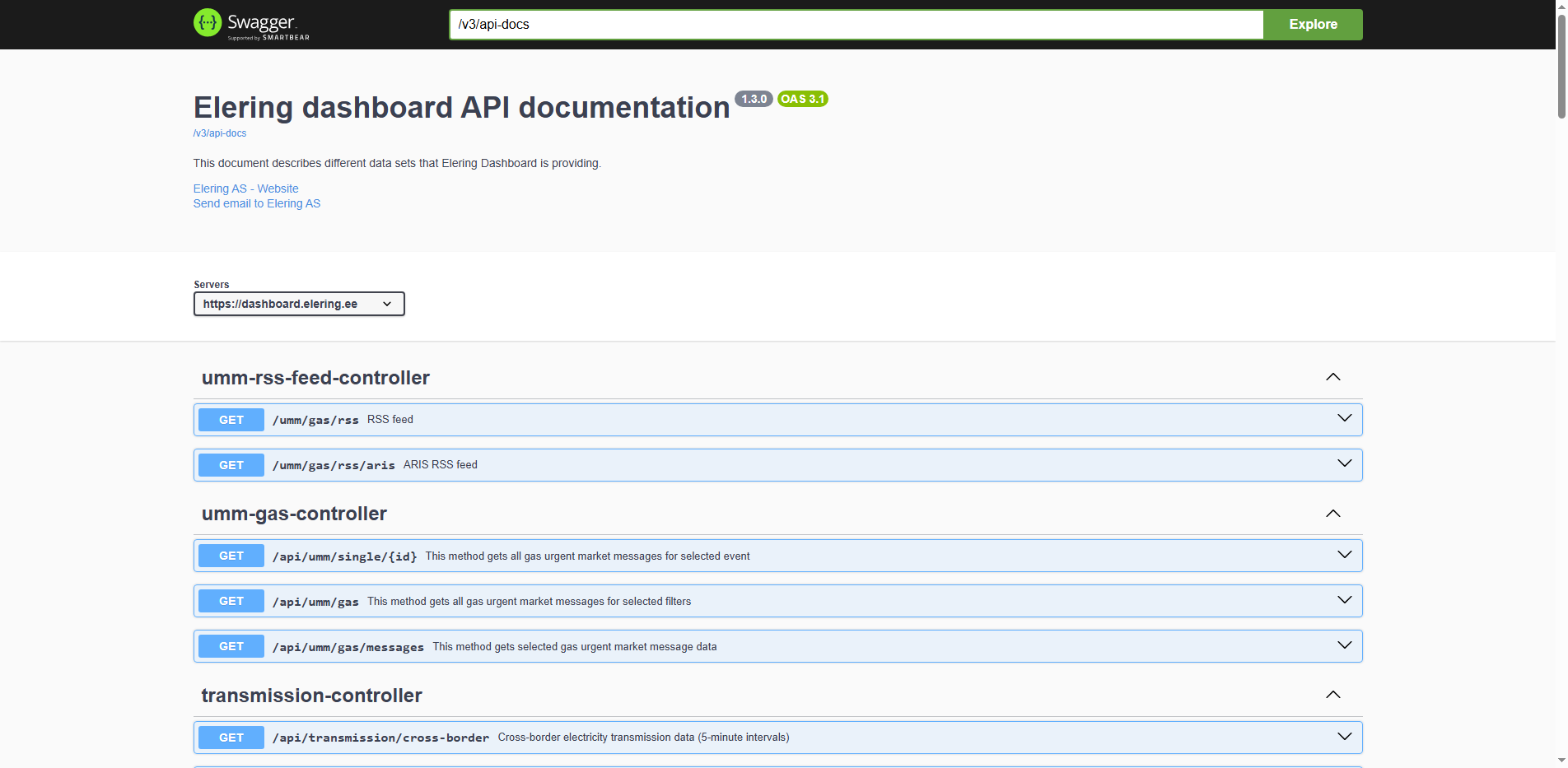 Elering Dashboard API
